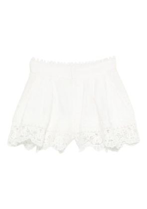 Sea lace-trimmed pleated shorts - White