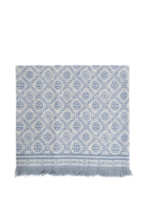 Tory Burch T-monogram fringed scarf - Blue