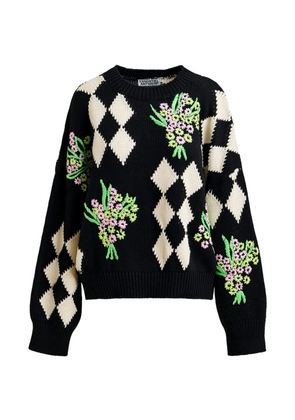 Essentiel Antwerp floral-embellished check-pattern sweater - Black