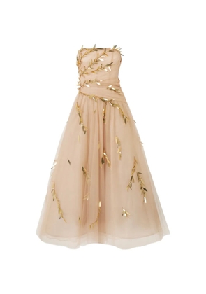 Carolina Herrera embroidered tulle strapless midi dress - Neutrals