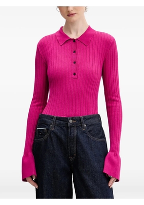 Karl Lagerfeld Jeans ribbed buttoned polo top - Pink