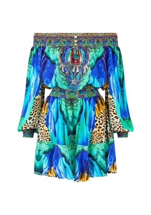 Camilla Jungle Flight off-shoulder short dress - Blue