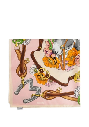 Moschino floral equestrian silk scarf - Pink