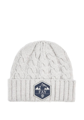 Fay cable-knit logo-patch beanie hat - White