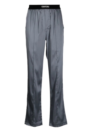 TOM FORD logo-waistband satin-finish trousers - Grey