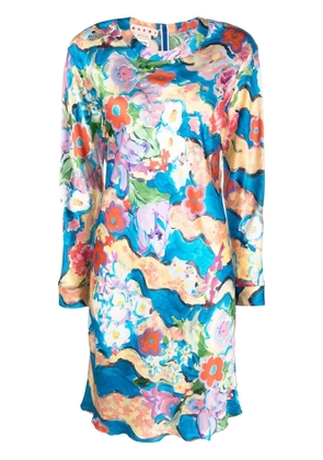 Marni abstract-print satin dress - Blue