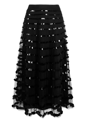 RED Valentino sequin-embellished tulle midi skirt - Black
