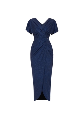 NISSA V-neck draped midi dress - Blue