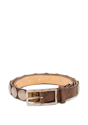 Reptile's House rectangular buckle studded leather belt - Brown
