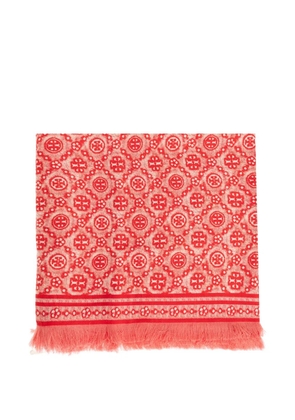 Tory Burch T-monogram fringed scarf - Red
