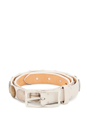 Reptile's House round studs buckle leather belt - White