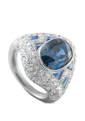 LB Exclusive diamond sapphire platinum art deco ring - Silver