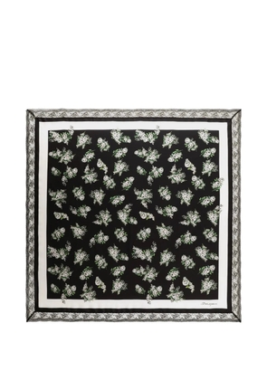 Dolce & Gabbana 90x90 small flower bouquet-print silk twill scarf with lace insert - Black