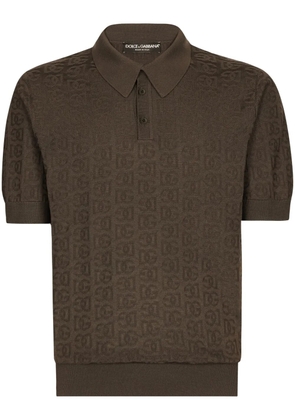 Dolce & Gabbana monogram-jacquard silk polo shirt - Brown