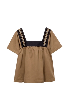 Prada embroidered old gabardine top - Neutrals