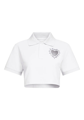 AREA crystal-embellished cropped polo - White