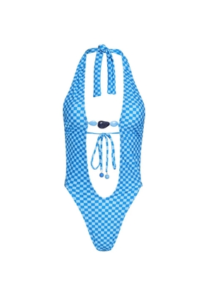 Amir Slama x Jade Picon checked-pattern swimsuit - Blue