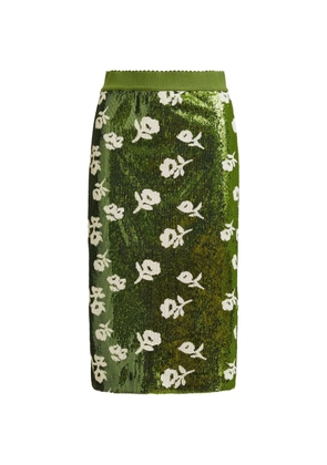 Essentiel Antwerp sequin-embellished floral-detail midi skirt - Green