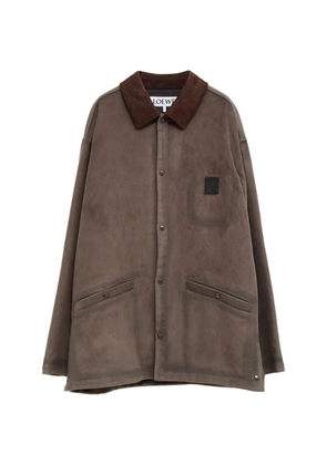 LOEWE corduroy-collar logo-patch jacket - Brown