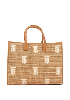 Burberry Pre-Owned Freya Shopping Embroidered Raffia Medium tote bag - Brown