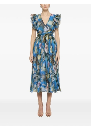 NISSA ruffled floral print midi dress - Blue