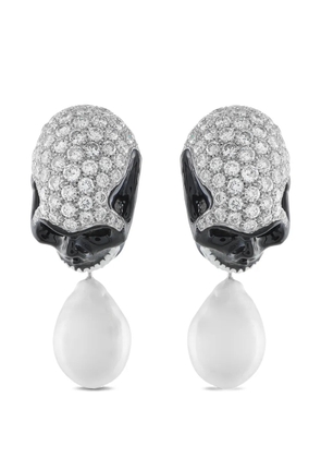 LB Exclusive diamond and pearl skull earrings - Silver