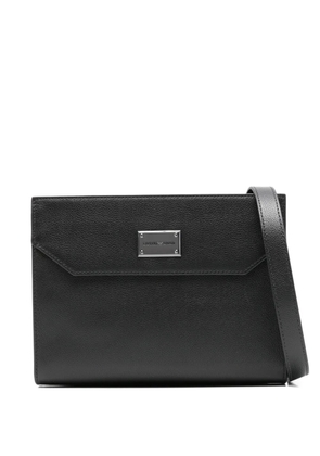 Emporio Armani logo-plaque leather messenger bag - Black