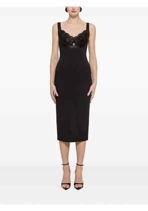 NISSA lace sequin detail midi dress - Black