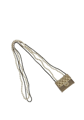 CHANEL Pre-Owned 2021 CC Gold Plated Leather and Faux Pearl Classic Flap Bag Necklace costume necklace - White