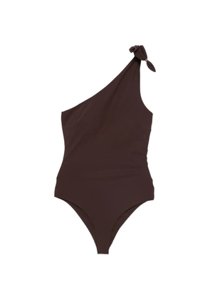 Brunello Cucinelli one-shoulder knot-detail swimsuit - Brown