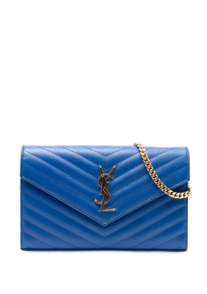 Saint Laurent Pre-Owned 2015 Grain De Poudre Chevron Monogram Envelope Chain Wallet crossbody bag - Blue