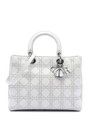 Christian Dior Pre-Owned 2004 Large Calfskin Cannage Studded Lady Dior satchel - White