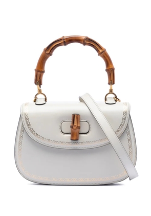 Gucci Pre-Owned 2016-2026 Calfskin Frame Print Bamboo Top Handle Bag satchel - White