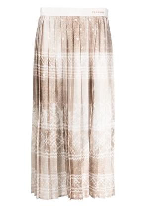 ERMANNO FIRENZE graphic-pattern pleated midi skirt - Neutrals