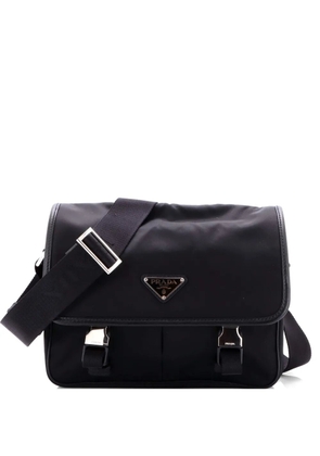 Prada Pre-Owned Double Buckle Flap Messenger Bag Re-Nylon with Saffiano Medium crossbody bag - Black