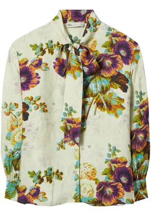 Tory Burch floral-pattern pussy-bow blouse - Green