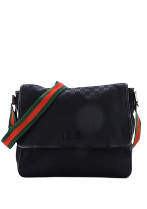 Gucci Pre-Owned Web Strap Flap Messenger GG Canvas Medium crossbody bag - Black