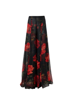 Carolina Herrera rose-print extra-wide-leg iris pants - Black