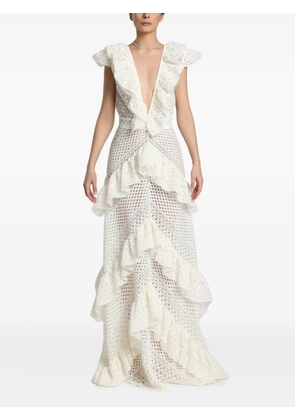 MIAU by Clara Rotescu Lilly ruffled crochet maxi dress - Neutrals