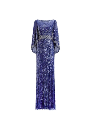 Jenny Packham Ines embellished long-sleeved maxi dress - Blue