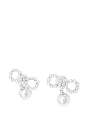 Self-Portrait white pearl bow earrings - Silver