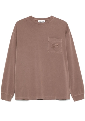 Miu Miu logo-patch T-shirt - Brown