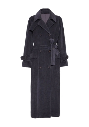 Brunello Cucinelli corduroy belted trench coat - Blue