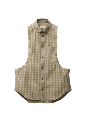 Versace micro-checked cotton-poplin sleeveless shirt - Neutrals