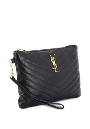 Saint Laurent Pre-Owned Classic Monogram Wristlet Pouch Matelasse Chevron Leather Small clutch bag - Black