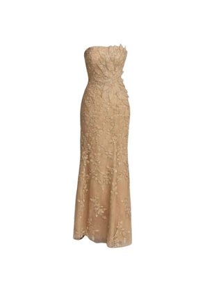 Mac Duggal strapless floral-embellished maxi dress - Gold