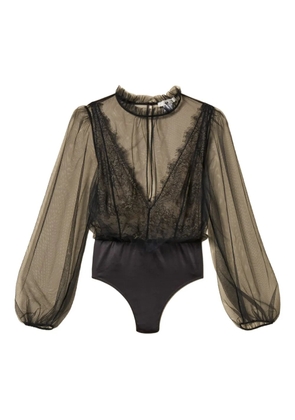 TWINSET lace-detail tulle bodysuit - Black