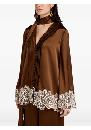 VASILIKI Haneen lace pleated top - Brown