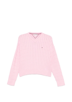 Tommy Hilfiger cable-knit V-neck sweater - Pink