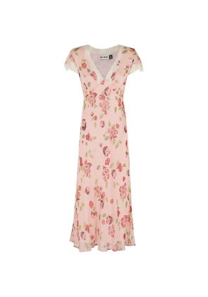 Rixo Clarice floral-print lace-trim midi dress - Pink